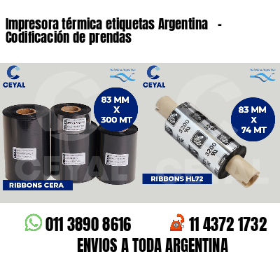 Impresora térmica etiquetas Argentina - Codificación de prendas