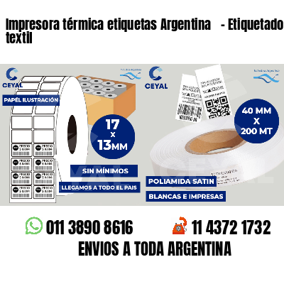 Impresora térmica etiquetas Argentina   - Etiquetado textil
