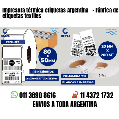 Impresora térmica etiquetas Argentina   - Fábrica de etiquetas textiles