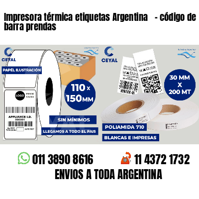 Impresora térmica etiquetas Argentina   - código de barra prendas