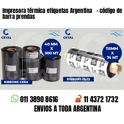 Impresora térmica etiquetas Argentina - código de barra prendas