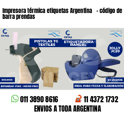 Impresora térmica etiquetas Argentina   - código de barra prendas