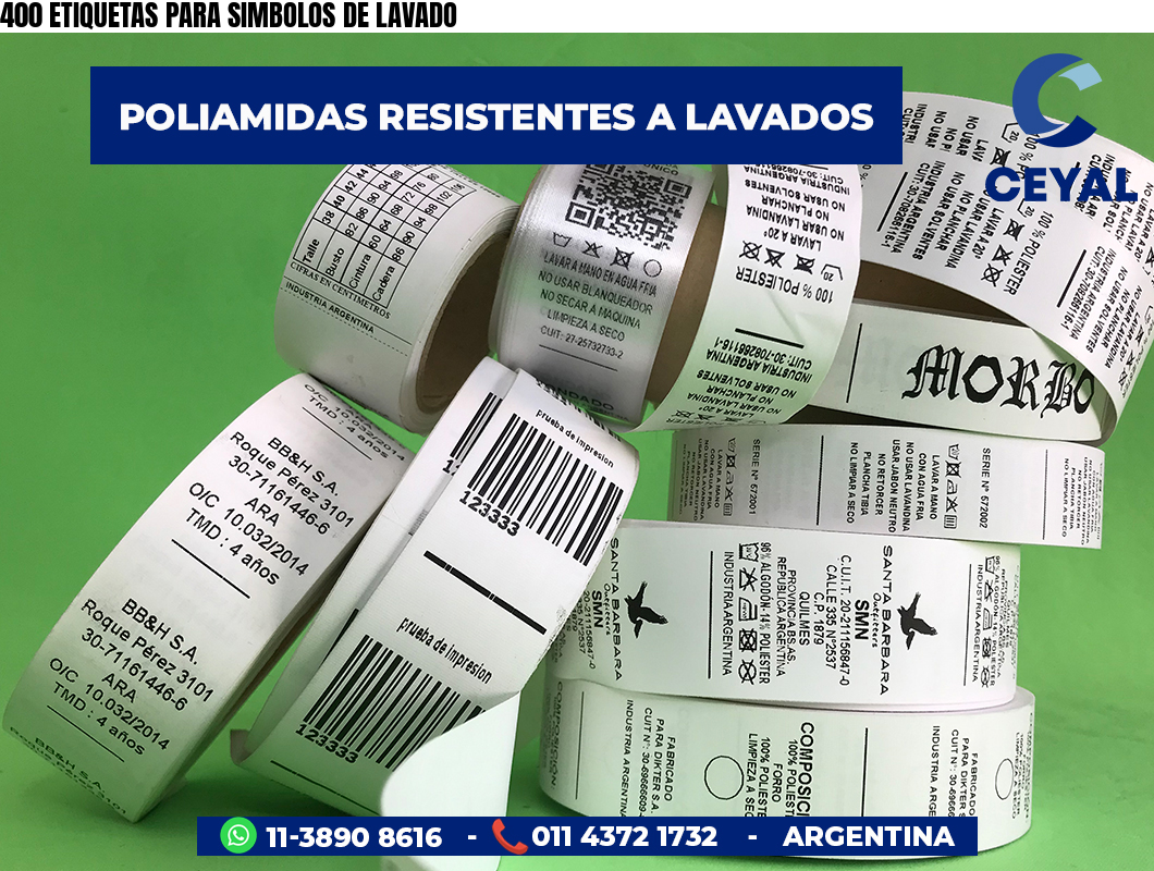 400 ETIQUETAS PARA SIMBOLOS DE LAVADO