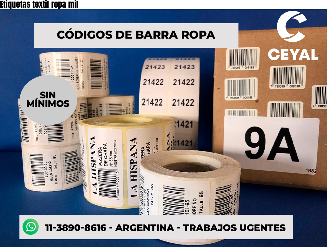 Etiquetas textil ropa mil