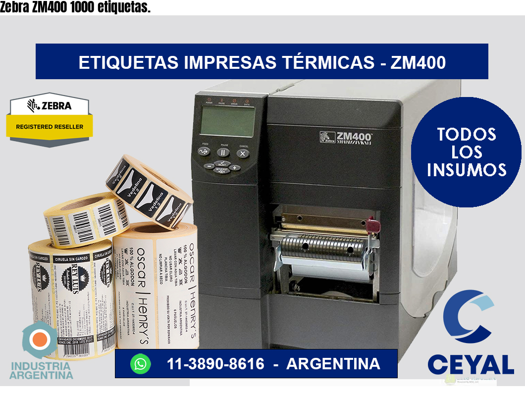 Zebra ZM400 1000 etiquetas.