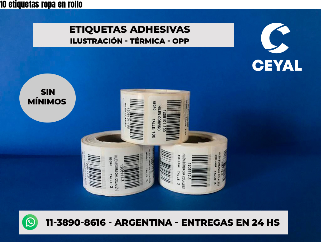 10 etiquetas ropa en rollo