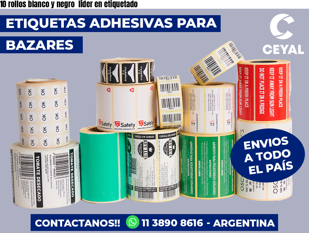 10 rollos blanco y negro líder en etiquetado