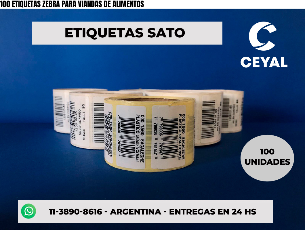 100 ETIQUETAS ZEBRA PARA VIANDAS DE ALIMENTOS