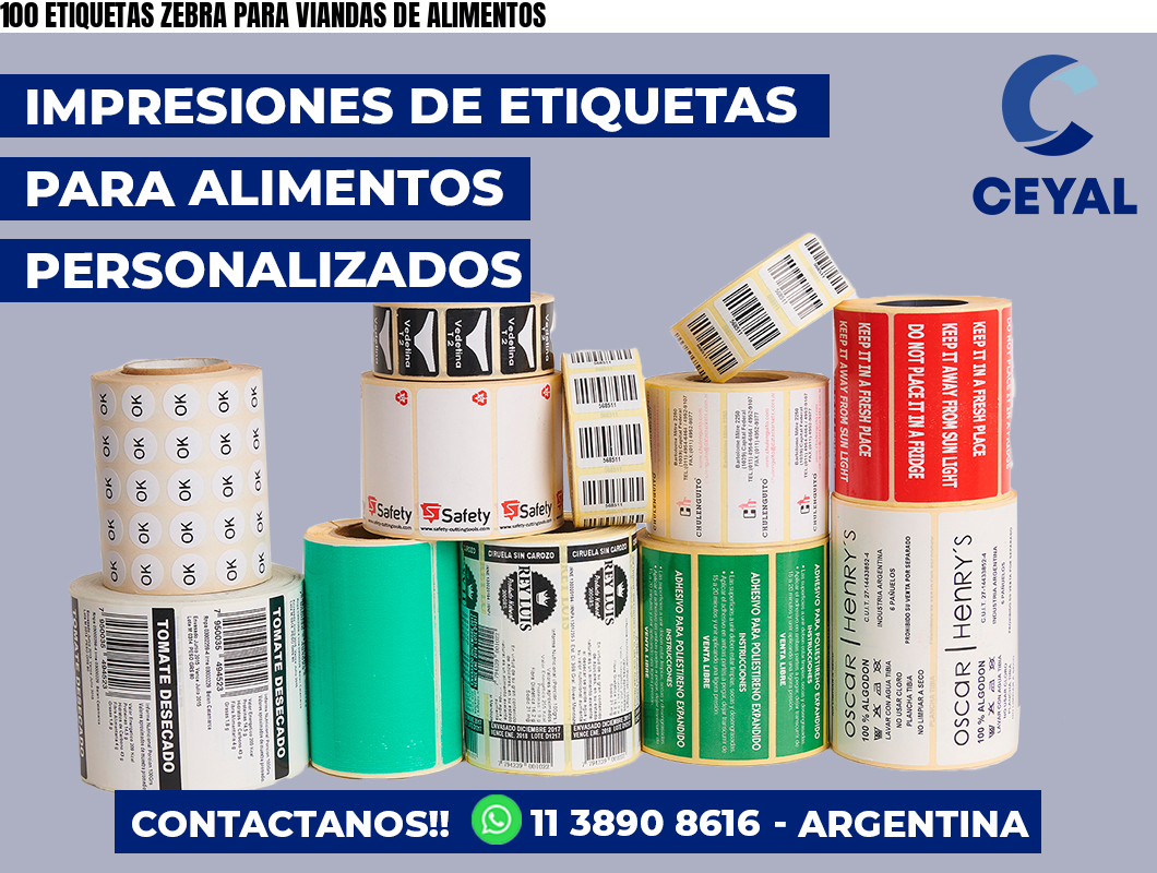 100 ETIQUETAS ZEBRA PARA VIANDAS DE ALIMENTOS