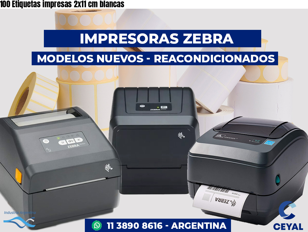 100 Etiquetas impresas 2x11 cm blancas