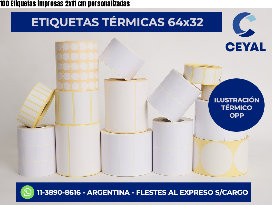 100 Etiquetas impresas 2×11 cm personalizadas