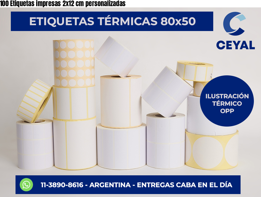100 Etiquetas impresas 2×12 cm personalizadas