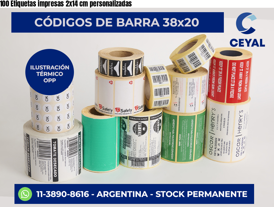 100 Etiquetas impresas 2×14 cm personalizadas