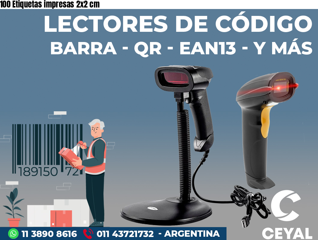 100 Etiquetas impresas 2x2 cm