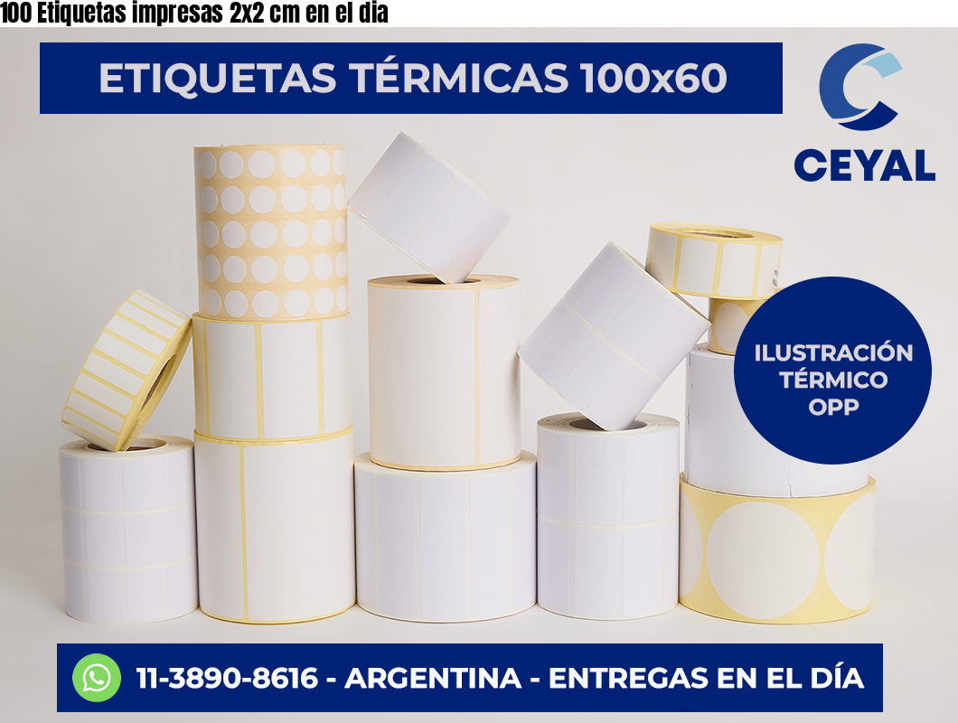 100 Etiquetas impresas 2×2 cm en el dia