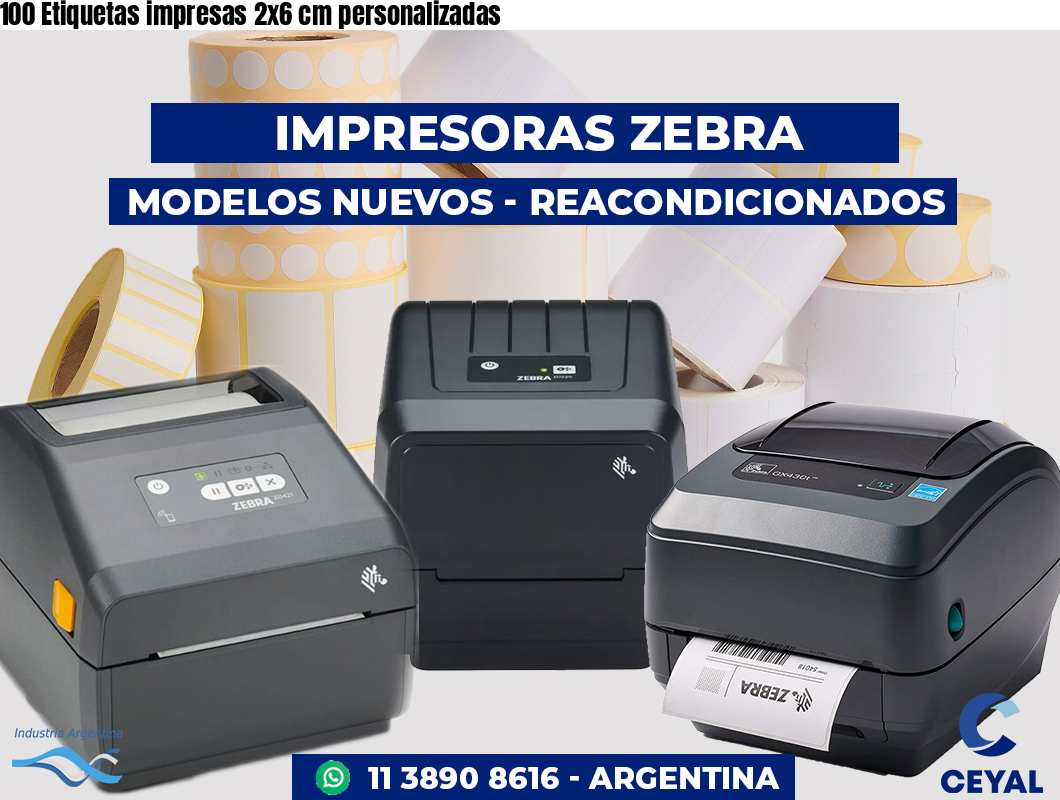 100 Etiquetas impresas 2x6 cm personalizadas