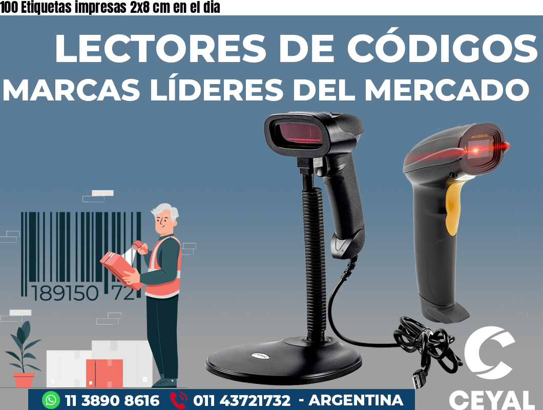 100 Etiquetas impresas 2x8 cm en el dia