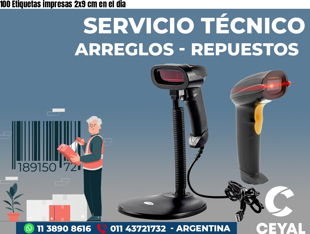 100 Etiquetas impresas 2x9 cm en el dia