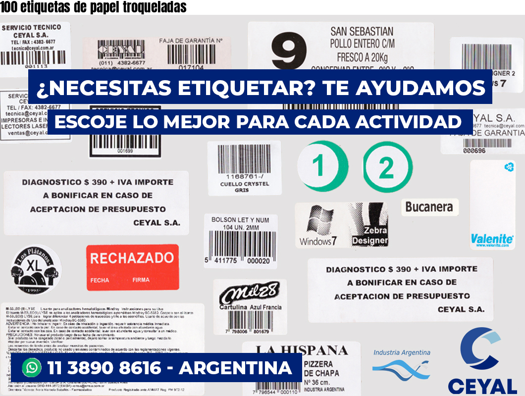 100 etiquetas de papel troqueladas