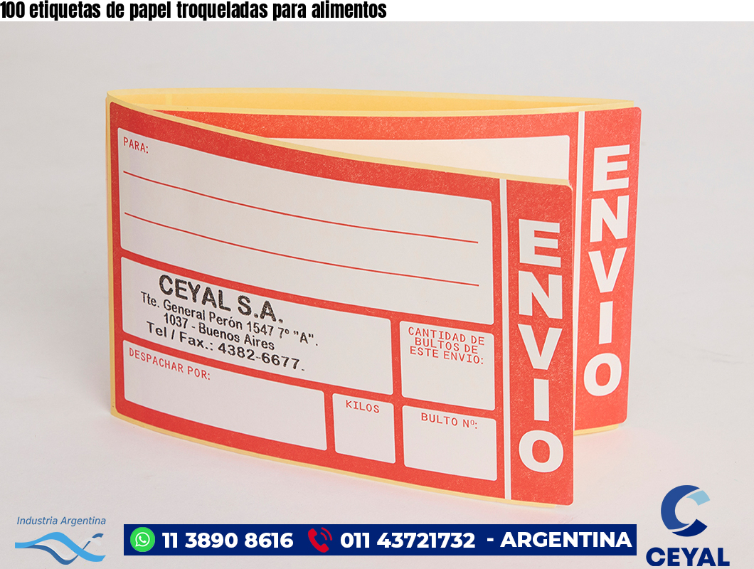 100 etiquetas de papel troqueladas para alimentos