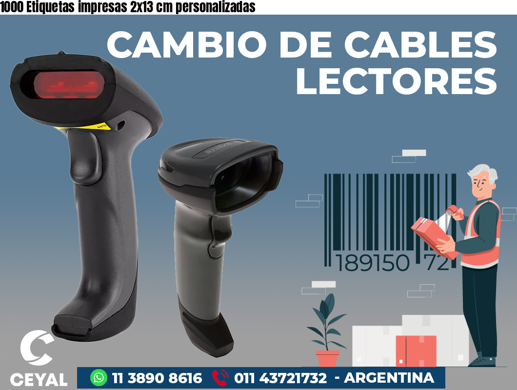 1000 Etiquetas impresas 2x13 cm personalizadas