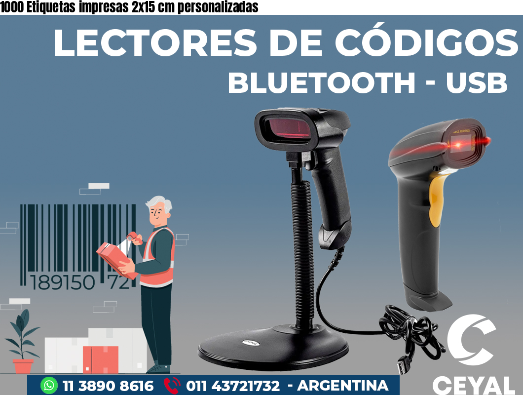 1000 Etiquetas impresas 2x15 cm personalizadas