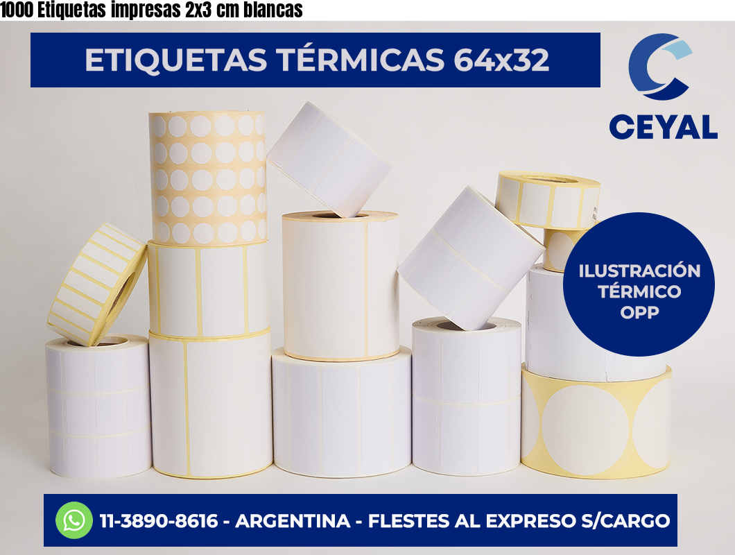1000 Etiquetas impresas 2×3 cm blancas