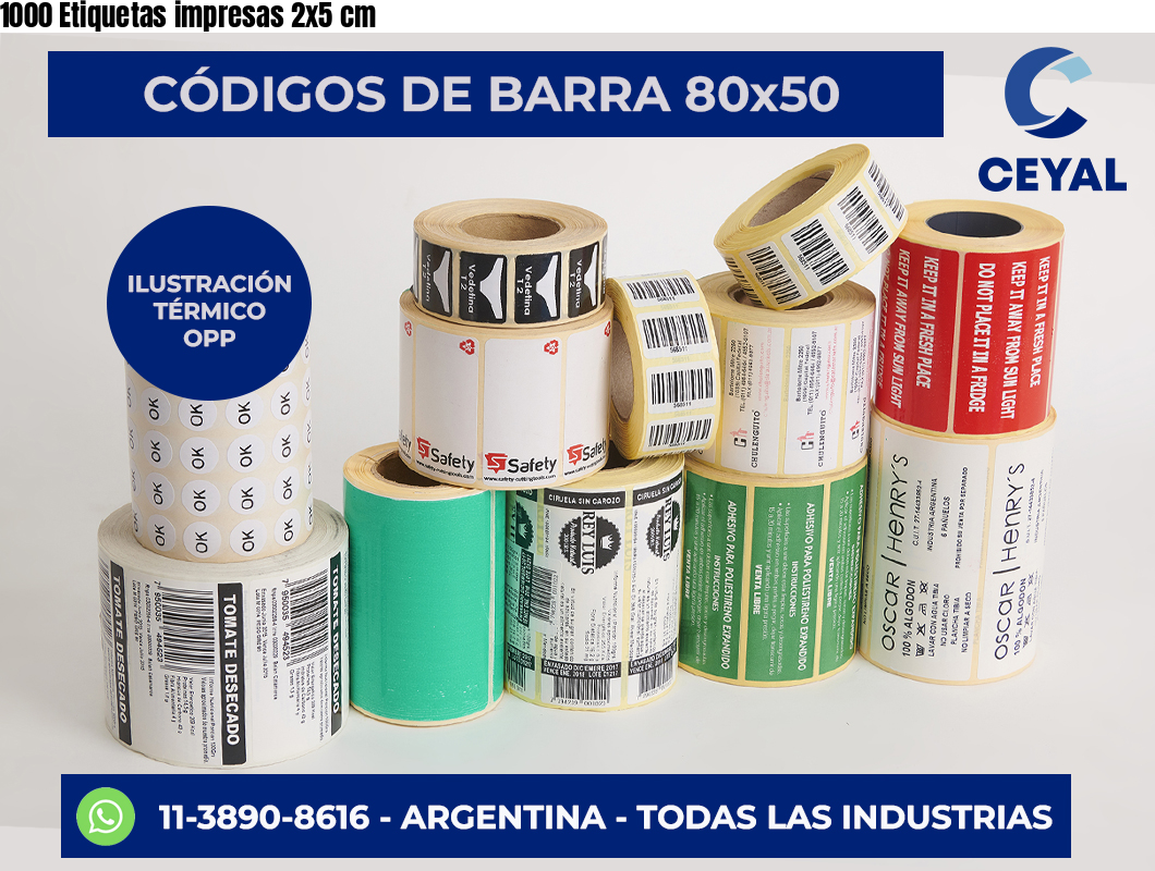 1000 Etiquetas impresas 2×5 cm