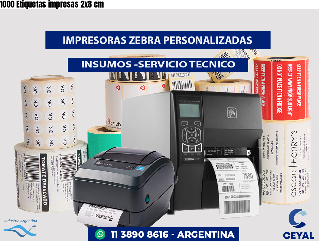 1000 Etiquetas impresas 2x8 cm