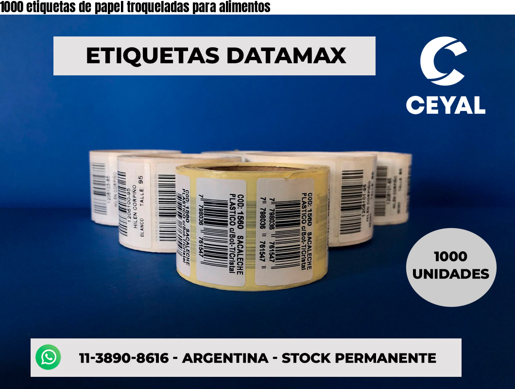 1000 etiquetas de papel troqueladas para alimentos