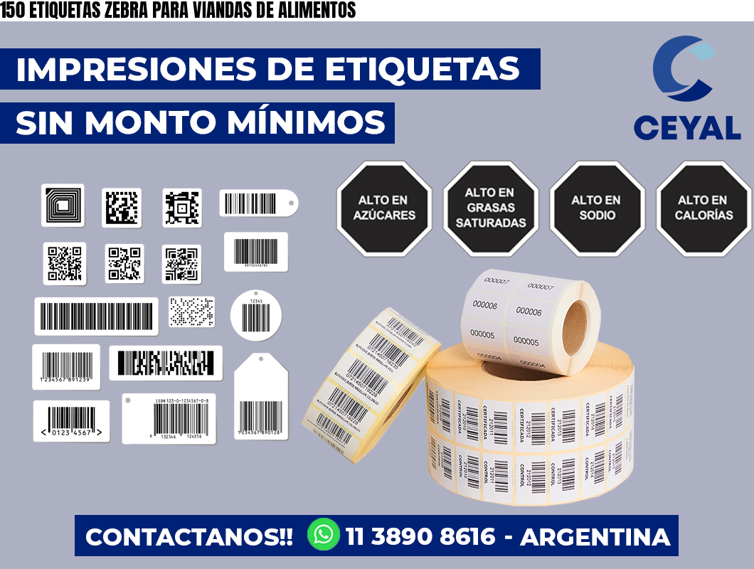 150 ETIQUETAS ZEBRA PARA VIANDAS DE ALIMENTOS