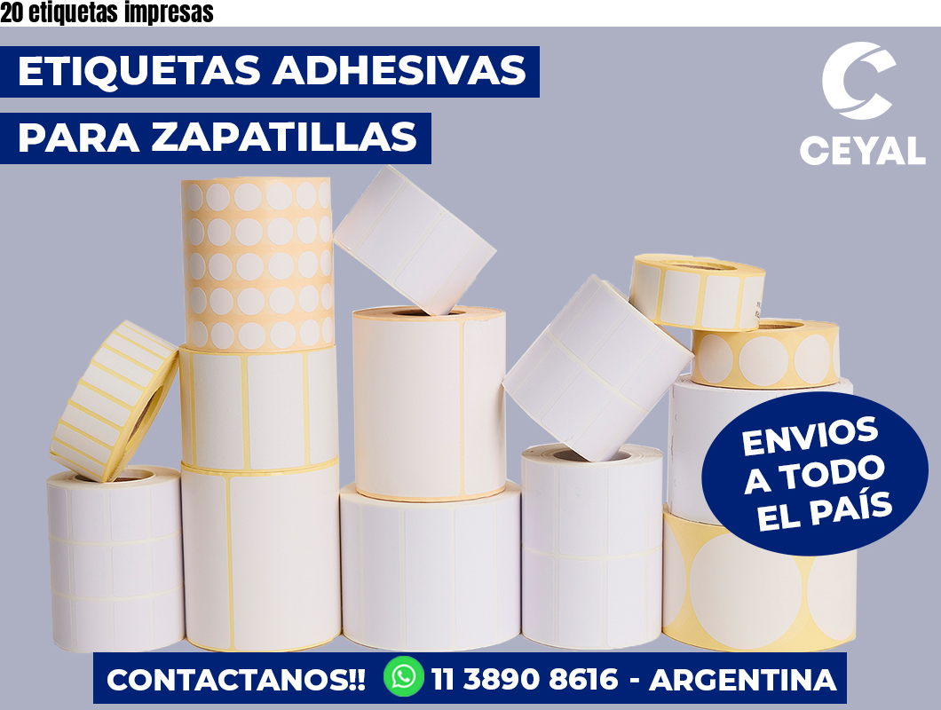 20 etiquetas impresas