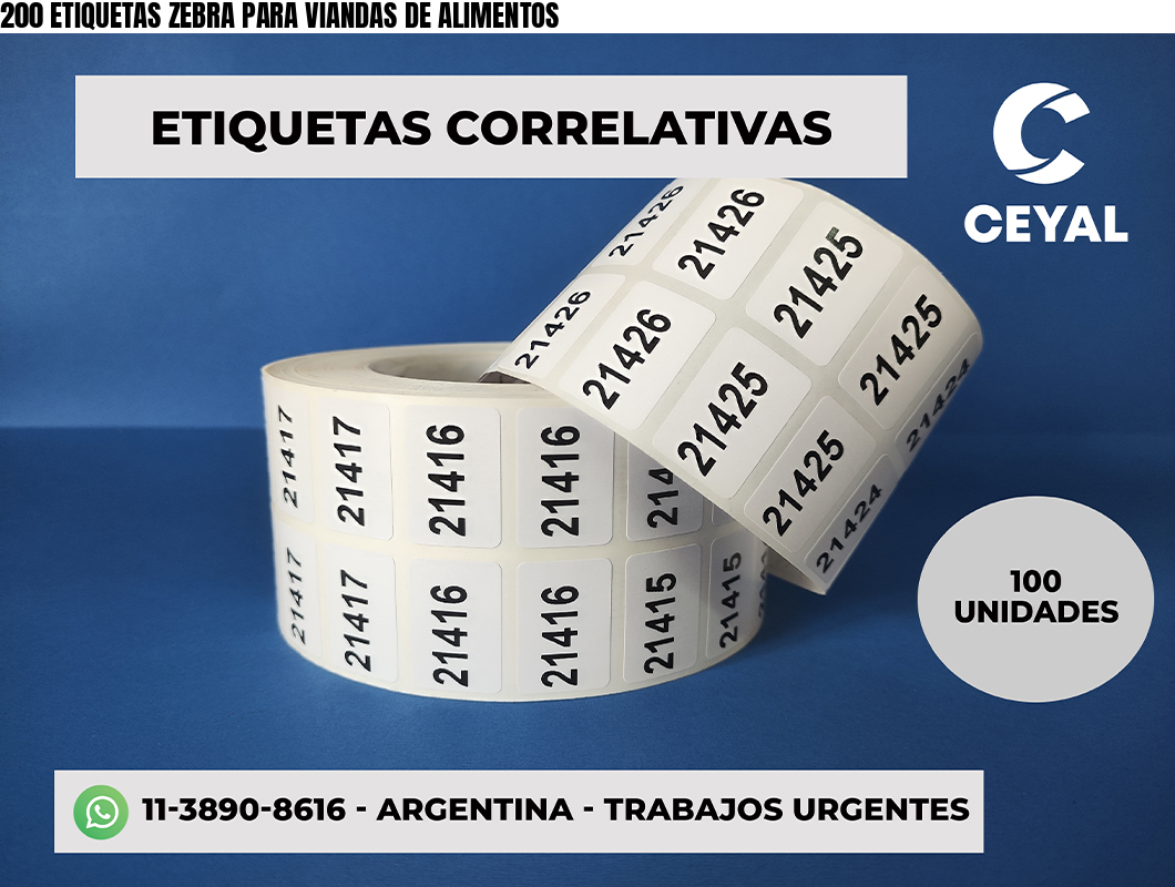 200 ETIQUETAS ZEBRA PARA VIANDAS DE ALIMENTOS