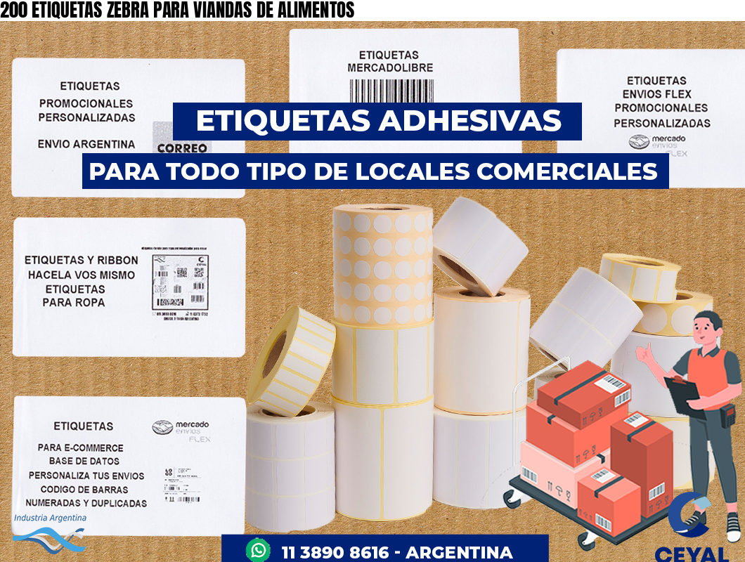 200 ETIQUETAS ZEBRA PARA VIANDAS DE ALIMENTOS