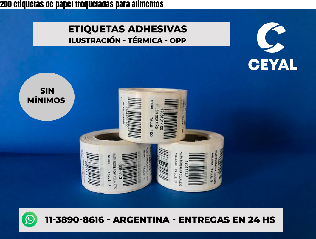 200 etiquetas de papel troqueladas para alimentos
