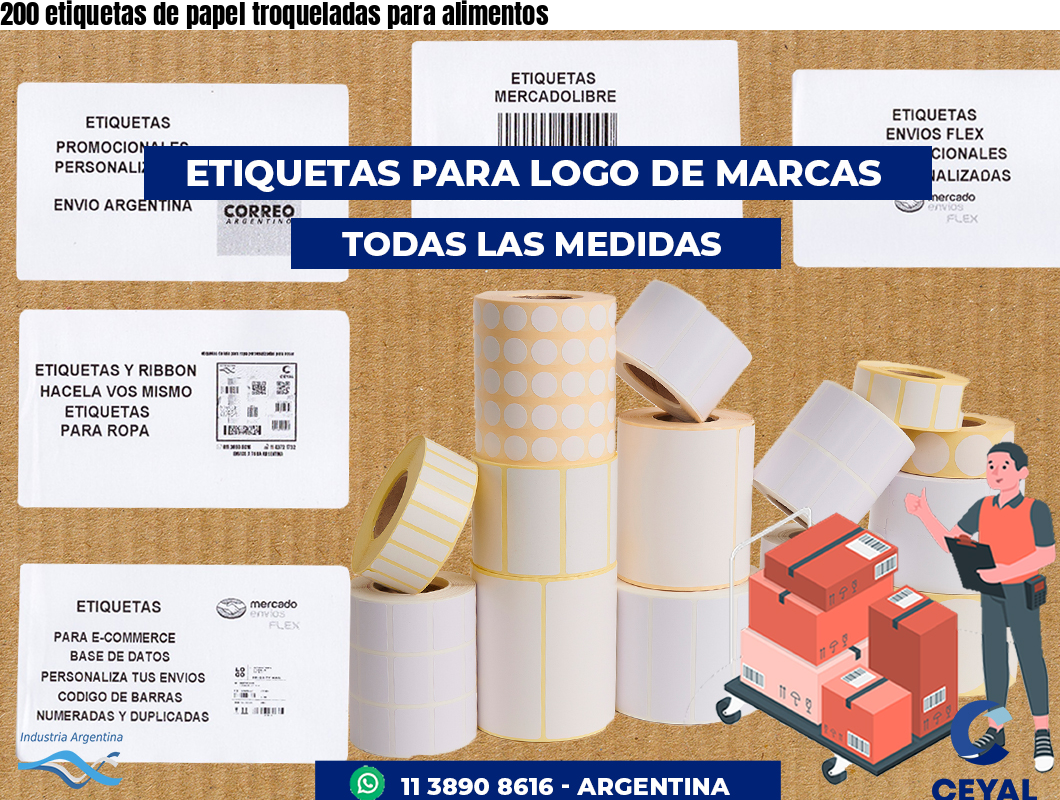 200 etiquetas de papel troqueladas para alimentos