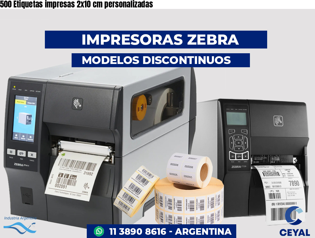 500 Etiquetas impresas 2x10 cm personalizadas