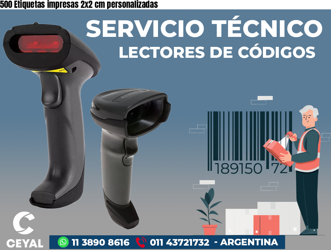 500 Etiquetas impresas 2x2 cm personalizadas