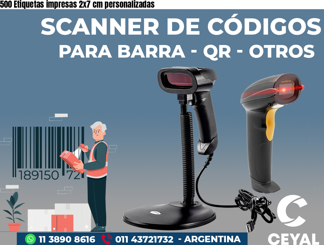 500 Etiquetas impresas 2x7 cm personalizadas