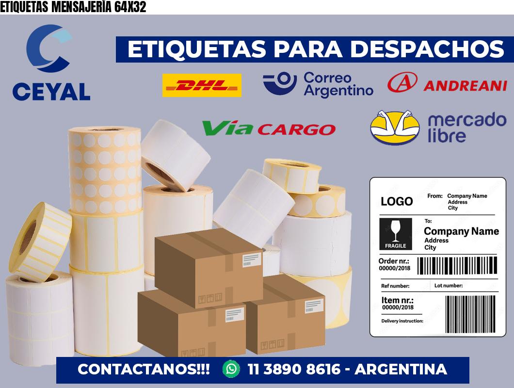 ETIQUETAS MENSAJERÍA 64X32