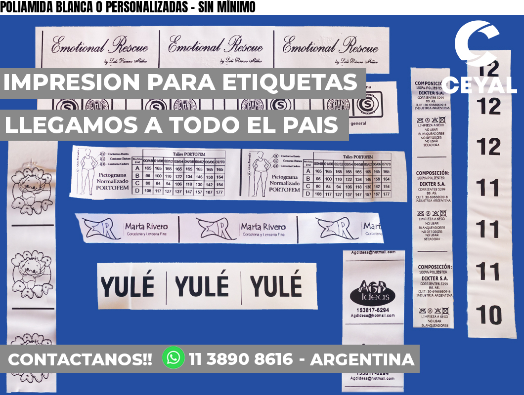 POLIAMIDA BLANCA O PERSONALIZADAS – SIN MÍNIMO