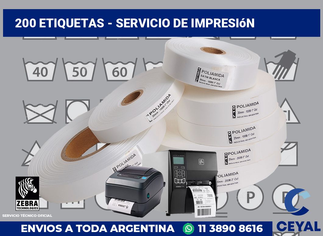200 etiquetas - servicio de impresión