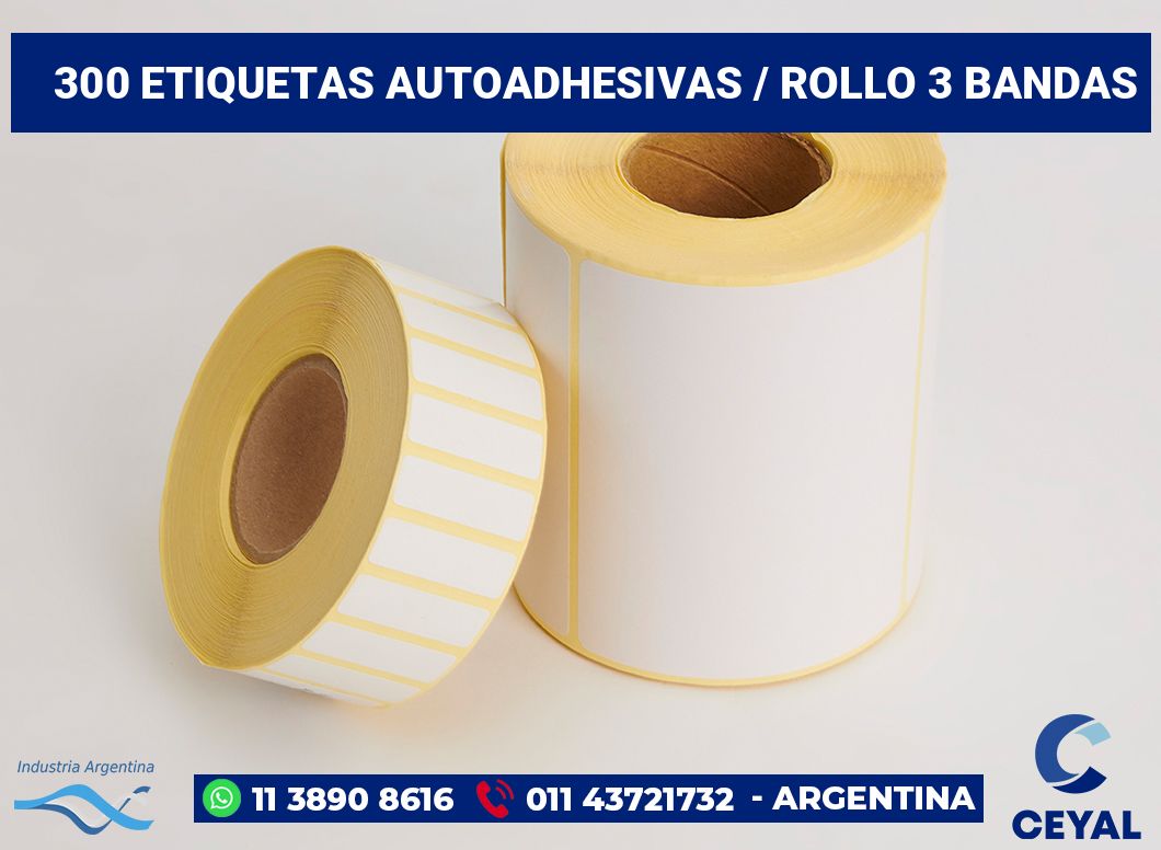 300 Etiquetas autoadhesivas / rollo 3 bandas