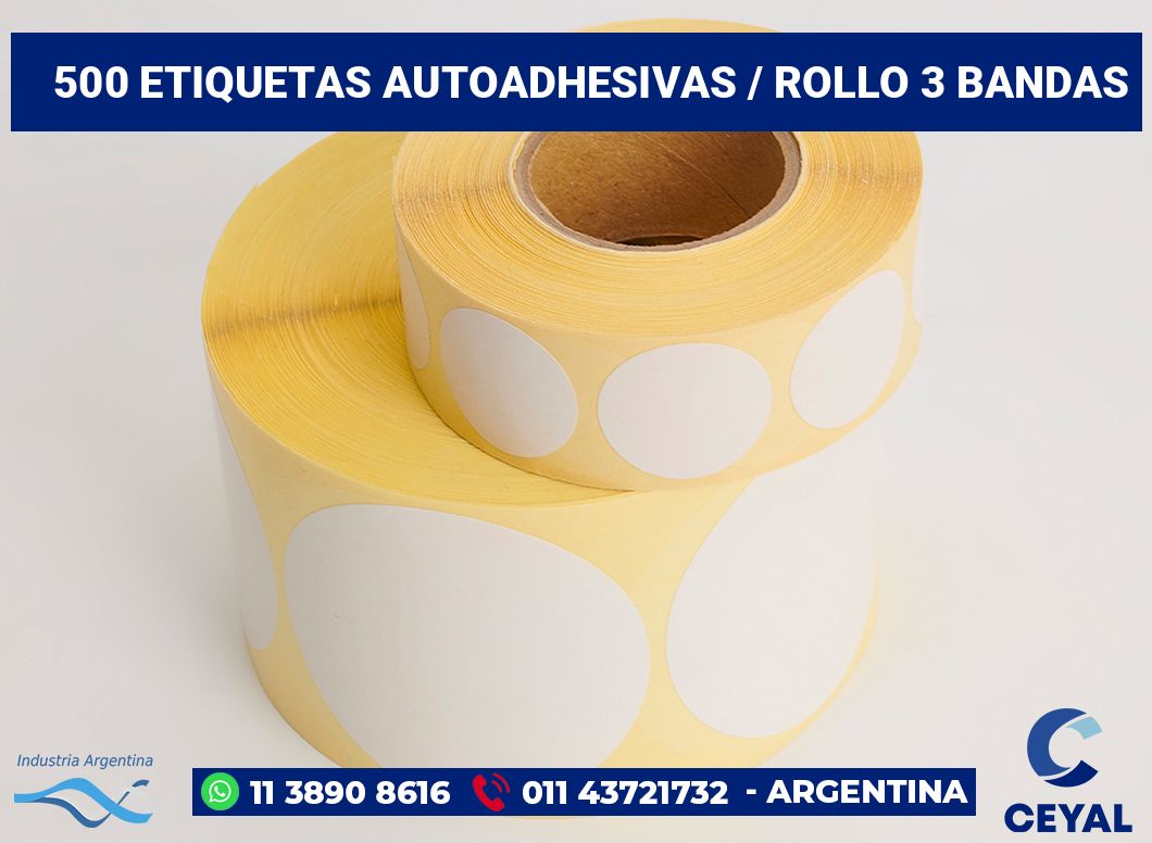 500 Etiquetas autoadhesivas / rollo 3 bandas