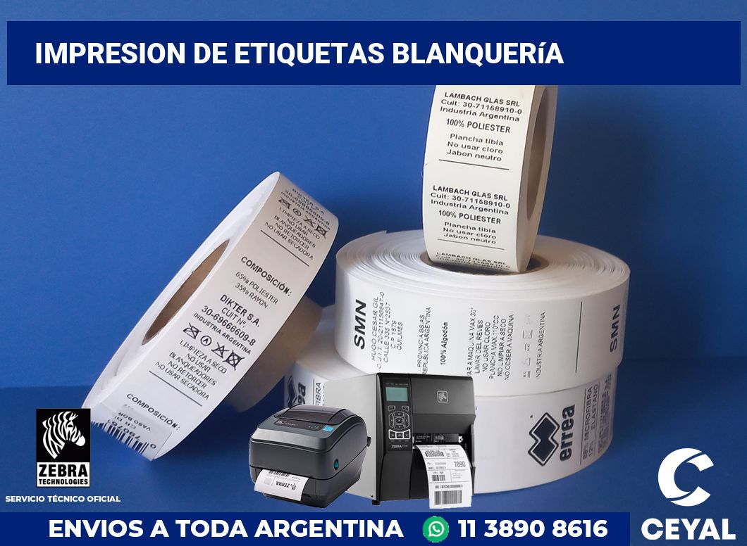 Impresion de etiquetas Blanquería