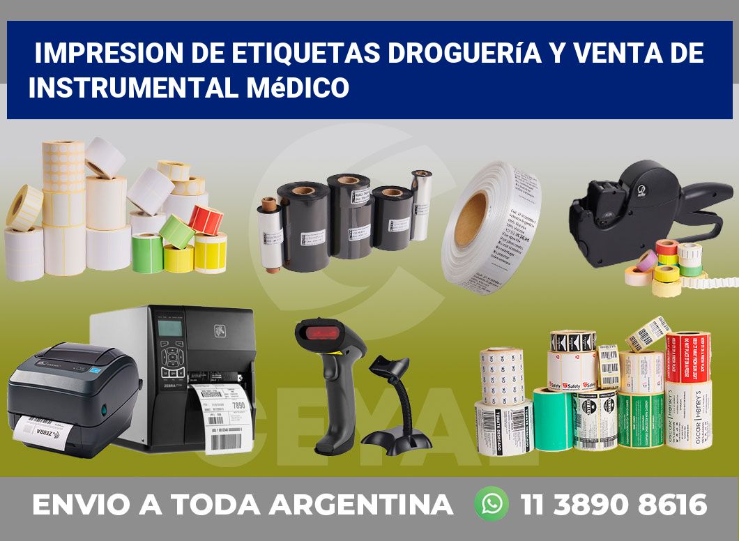 Impresion de etiquetas Droguería y venta de instrumental médico