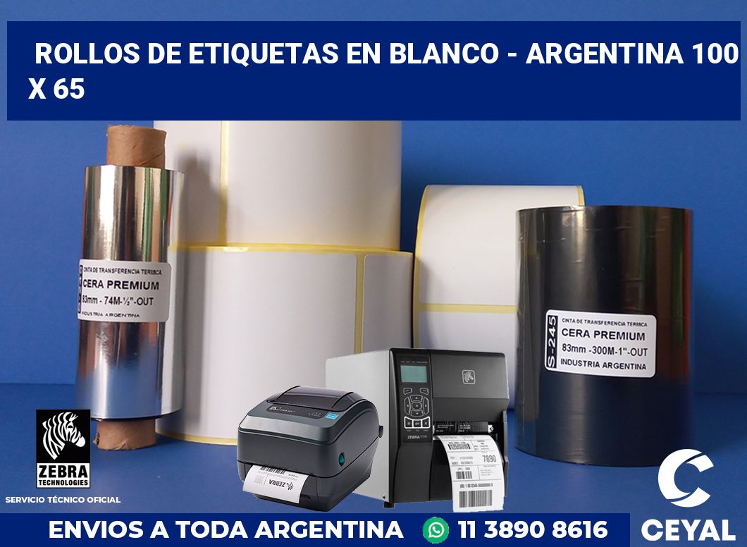 Rollos de etiquetas en blanco - Argentina 100 x 65