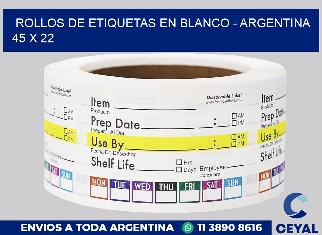 Rollos de etiquetas en blanco – Argentina 45 x 22
