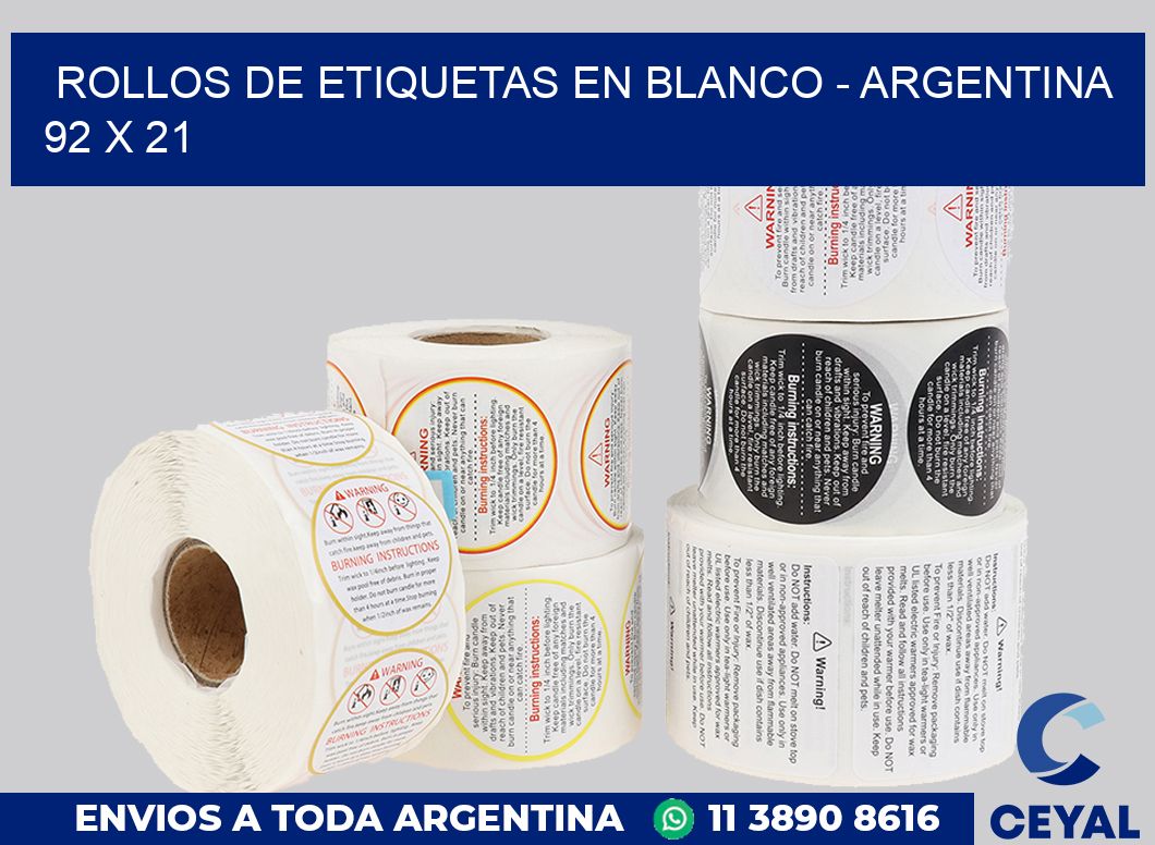Rollos de etiquetas en blanco – Argentina 92 x 21