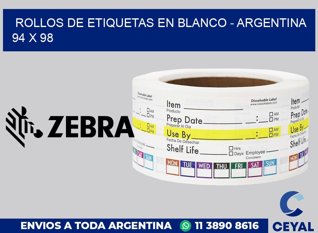 Rollos de etiquetas en blanco - Argentina 94 x 98